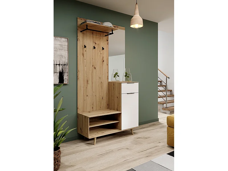 Mueble de entrada Nordic B roble artesanal / blanco 100 cm