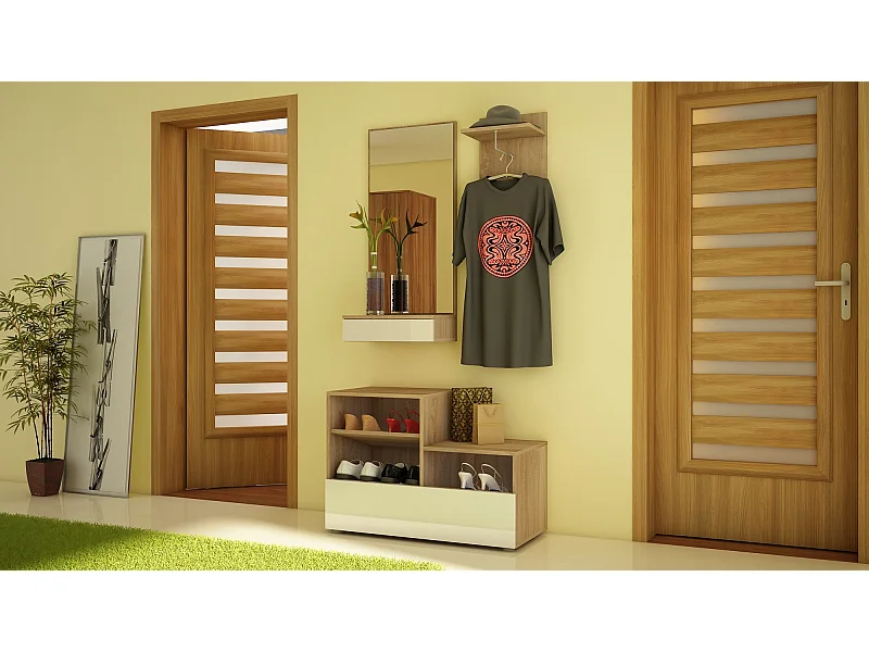 Mueble de entrada City roble sonoma claro / blanco brillo 90 cm