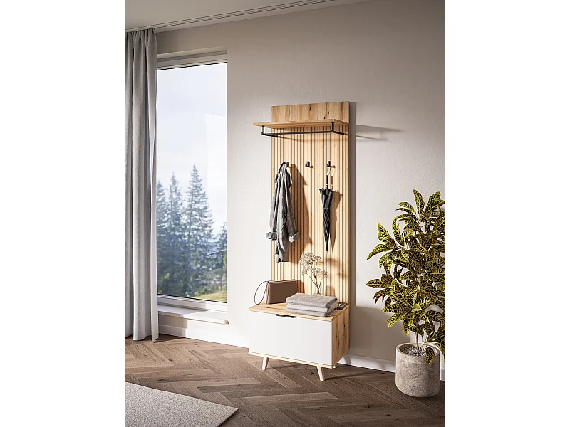 Mueble de entrada Nordic D roble evoke / tabilla / blanco 65 cm