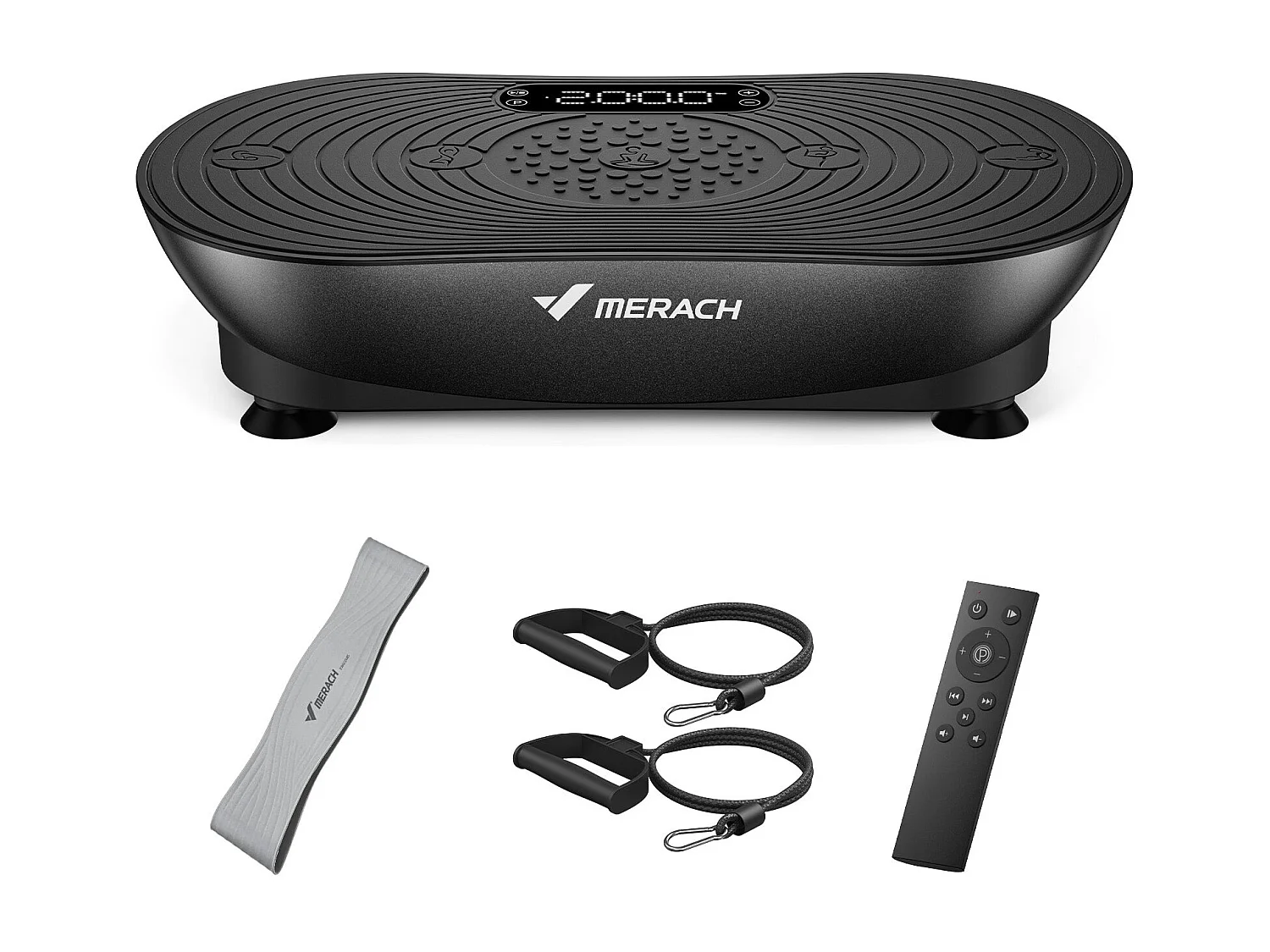Plateforme Vibrante MERACH, 99 Niveaux, Bluetooth, Télécommande, Écran LED, Faible Bruit, Corps Entier, Modes Manuel/Automatique, Noir, 158KG MAX