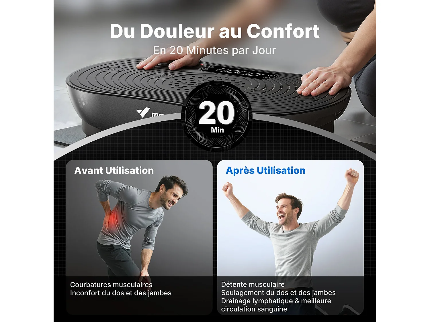 Plateforme Vibrante MERACH, 99 Niveaux, Bluetooth, Télécommande, Écran LED, Faible Bruit, Corps Entier, Modes Manuel/Automatique, Noir, 158KG MAX