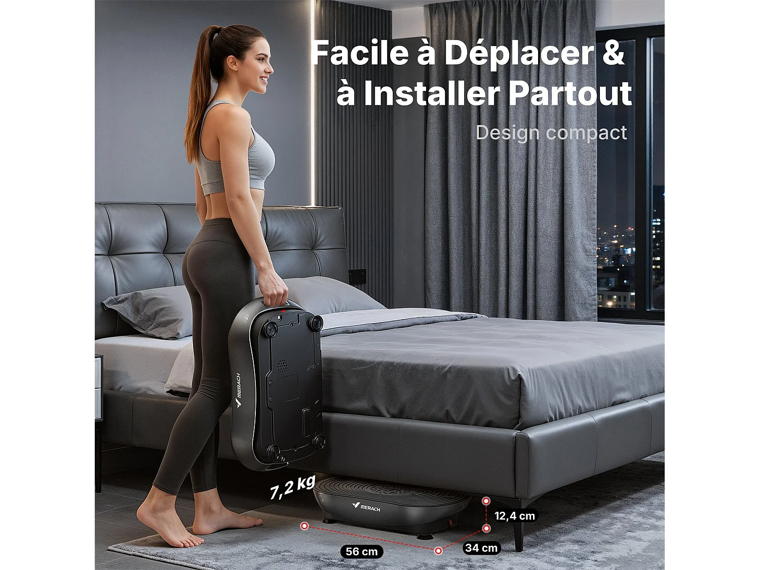 Plateforme Vibrante MERACH, 99 Niveaux, Bluetooth, Télécommande, Écran LED, Faible Bruit, Corps Entier, Modes Manuel/Automatique, Noir, 158KG MAX