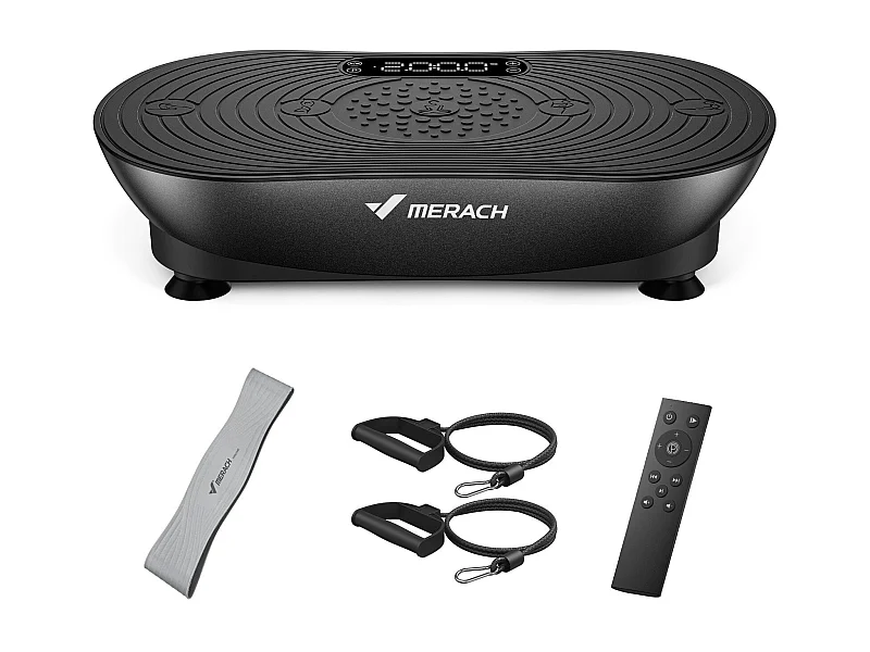 Plateforme Vibrante MERACH, 99 Niveaux, Bluetooth, Télécommande, Écran LED, Faible Bruit, Corps Entier, Modes Manuel/Automatique, Noir, 158KG MAX