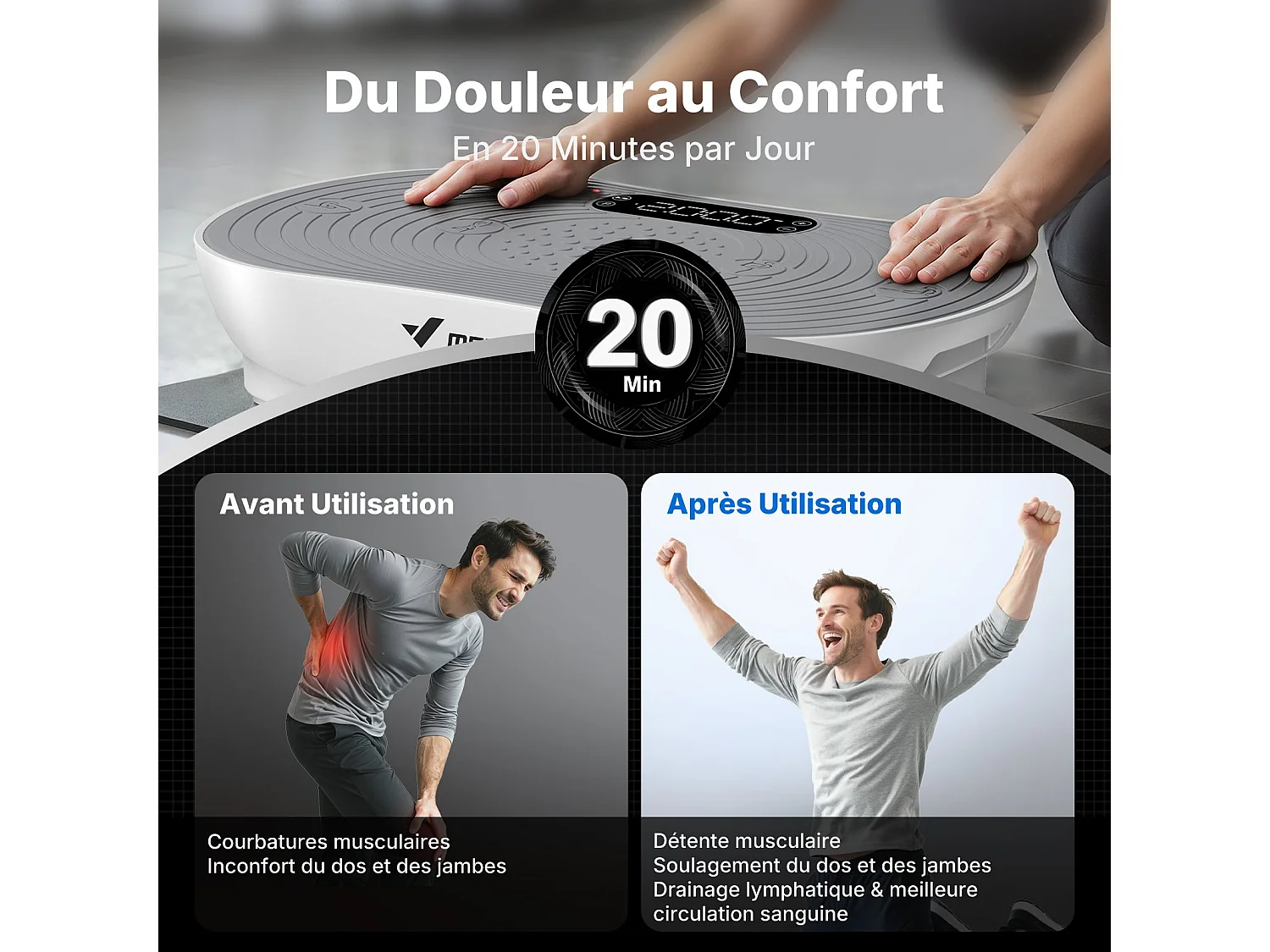 Plateforme Vibrante MERACH, 99 Niveaux, Bluetooth, Télécommande, LED, Perte de Poids, Tonification Musculaire, Exercice Complet, Double Mode, 158KG