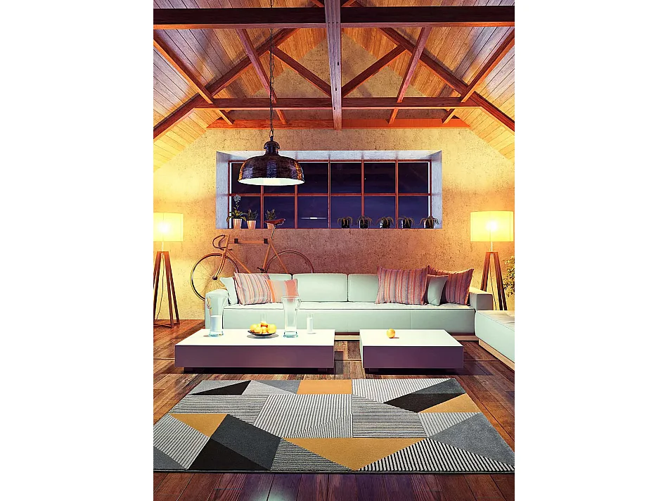 Kurzflorteppich - geometrisch - grau - 140x200 cm - GLADYS