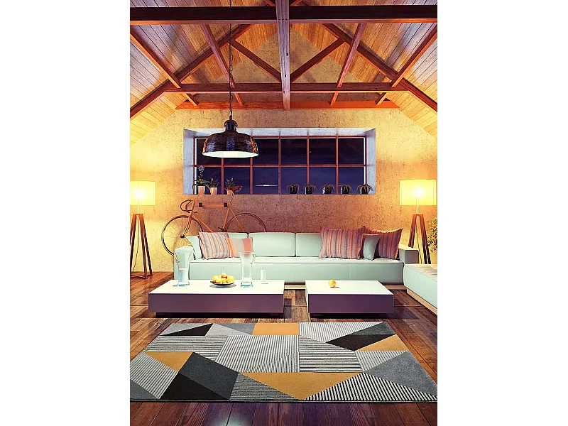 Kurzflorteppich - geometrisch - grau - 140x200 cm - GLADYS