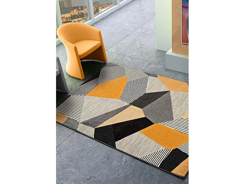 Kurzflorteppich - geometrisch - grau - 140x200 cm - GLADYS