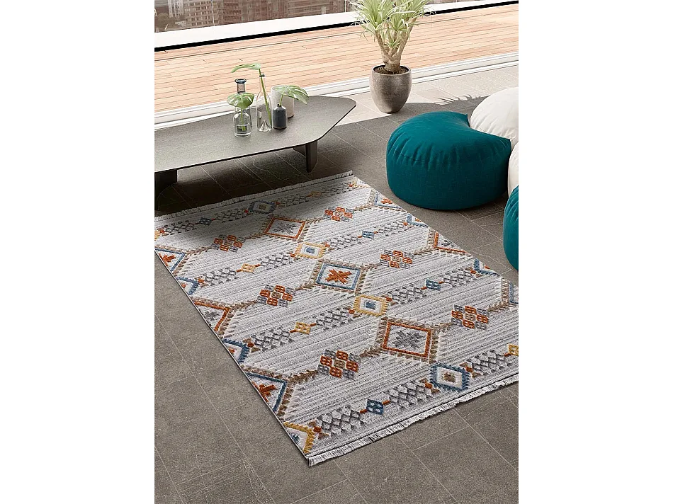 Kurzflorteppich - ethnisch - mehrfarbig - 155x230 cm - BROADWAY