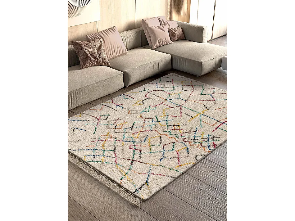 Hochflorteppich - ethnisch - weiß - 160x230 cm - YEBEL