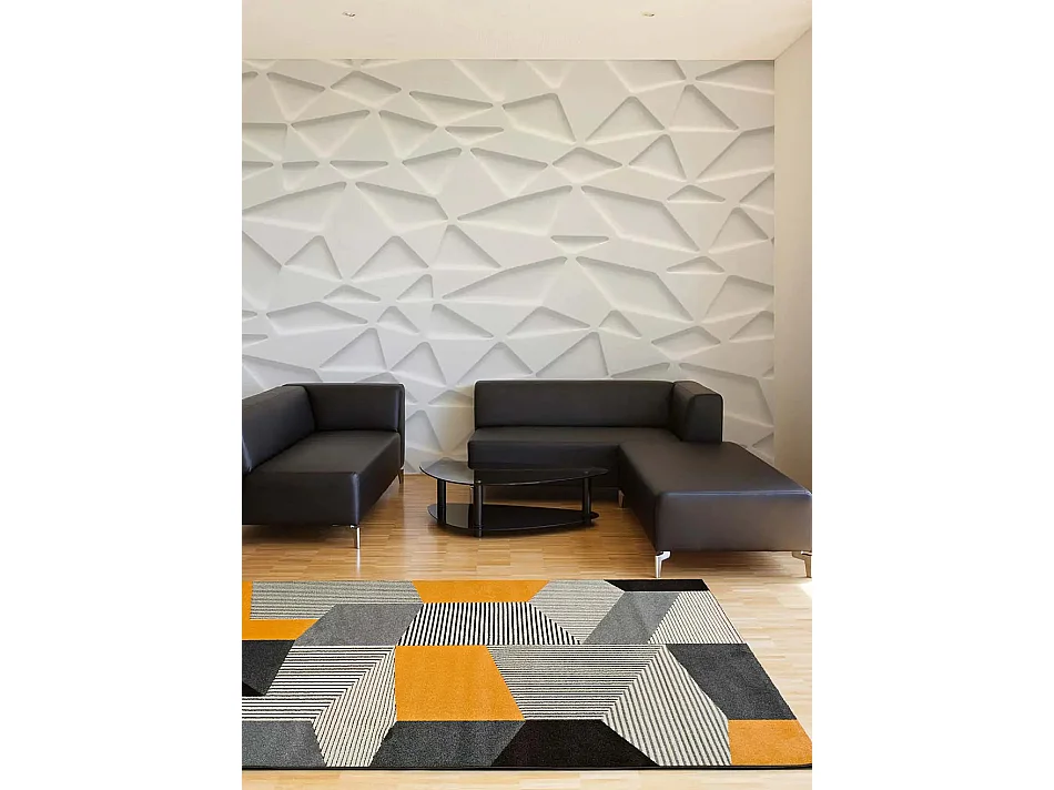 Kurzflorteppich - geometrisch - grau - 140x200 cm - LEO