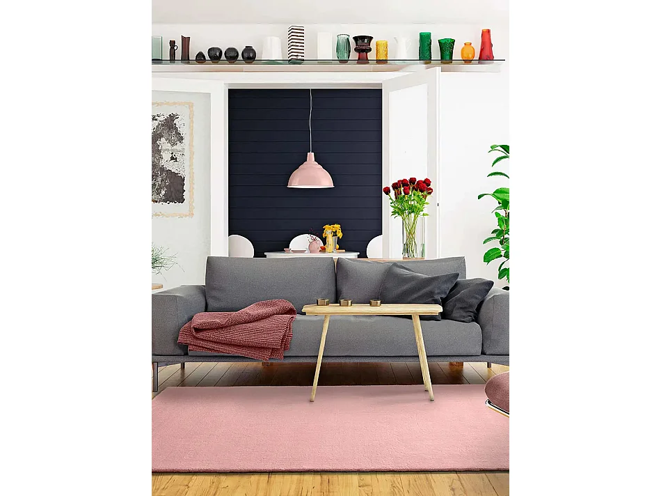 Kurzflorteppich - einfarbiger - rosa - 60x110 cm - BERNA