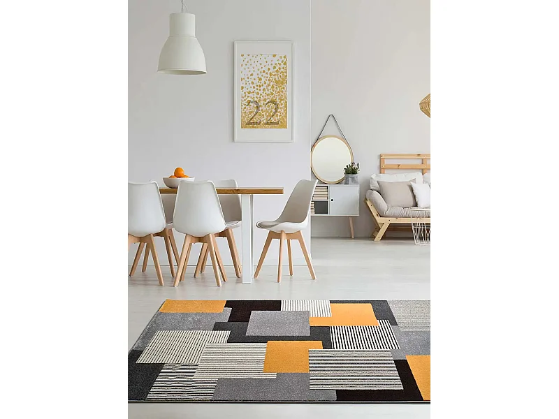 Kurzflorteppich - geometrisch - grau - 80x150 cm - LEO