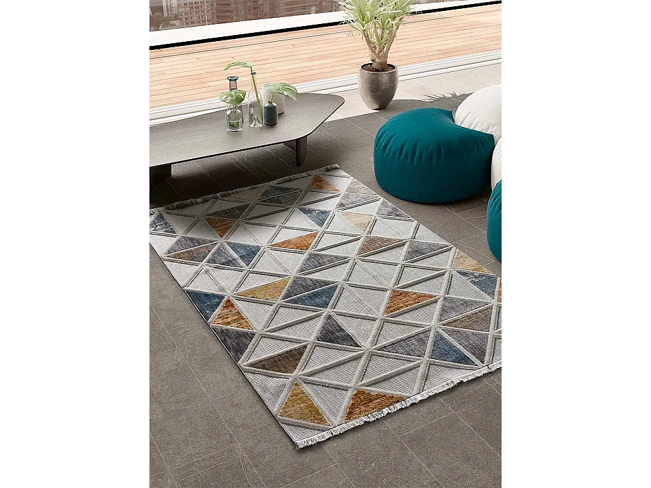 Kurzflorteppich - geometrisch - mehrfarbig - 77x150 cm - BROADWAY