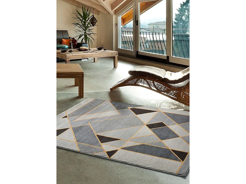 Kurzflorteppich - geometrisch - grau - 80x150 cm - LEO