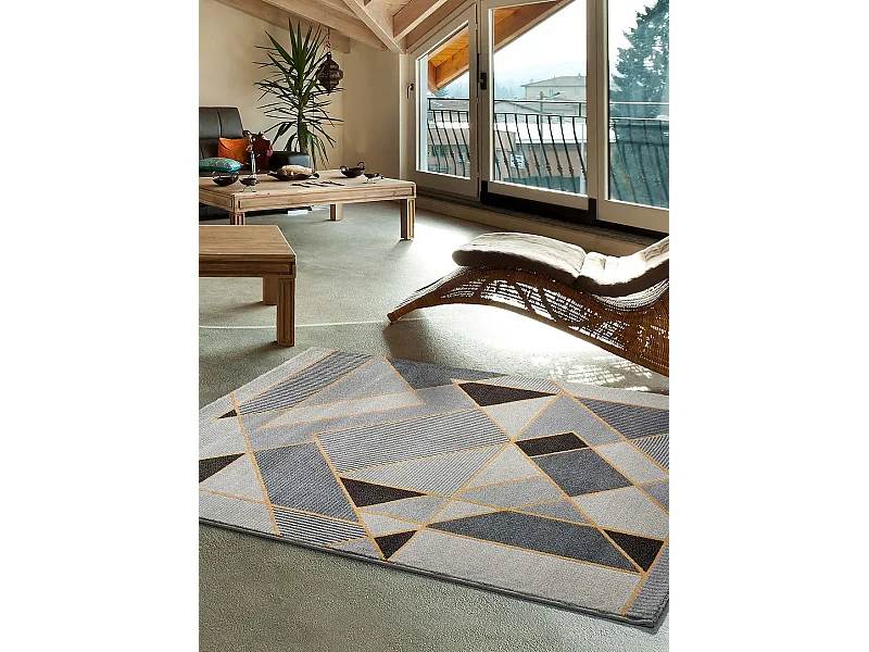 Kurzflorteppich - geometrisch - grau - 80x150 cm - LEO