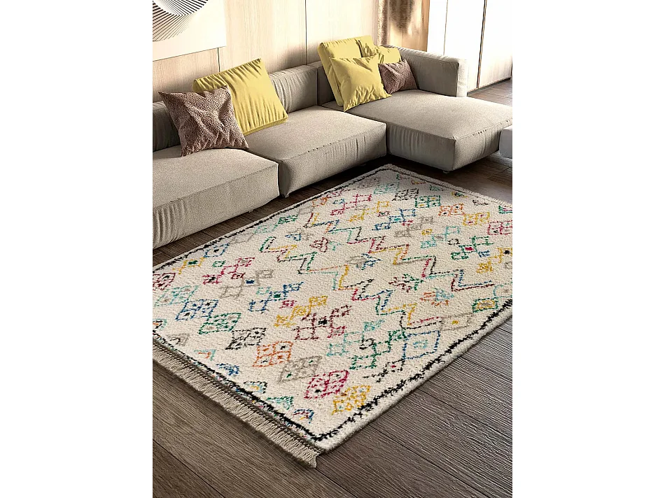 Hochflorteppich - berber - weiß - 160x230 cm - YEBEL