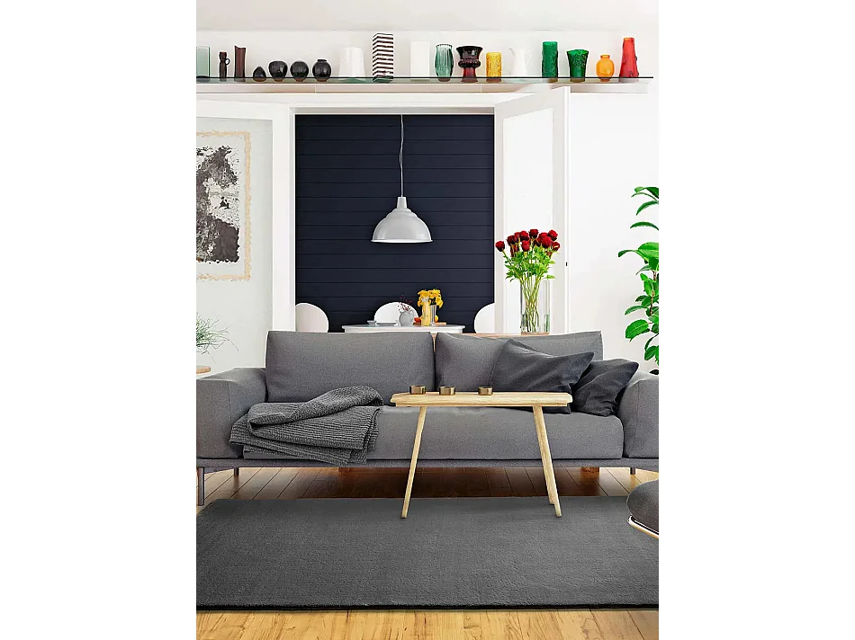 Kurzflorteppich - einfarbiger - grau - 80x150 cm - BERNA