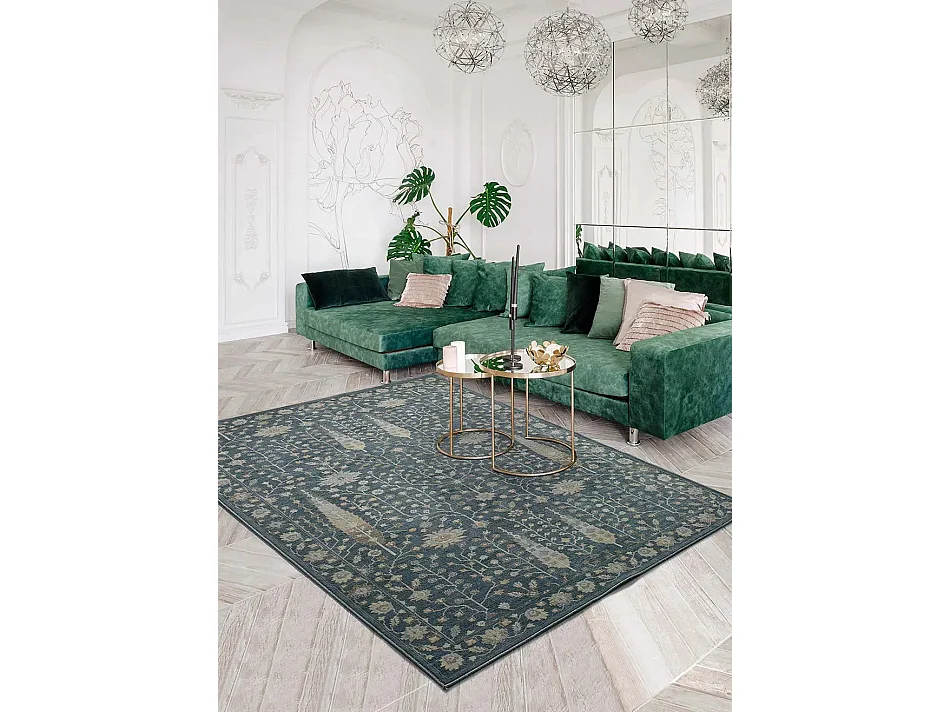 Kurzflorteppich - vintage - blau - 140x200 cm - VINTAGE