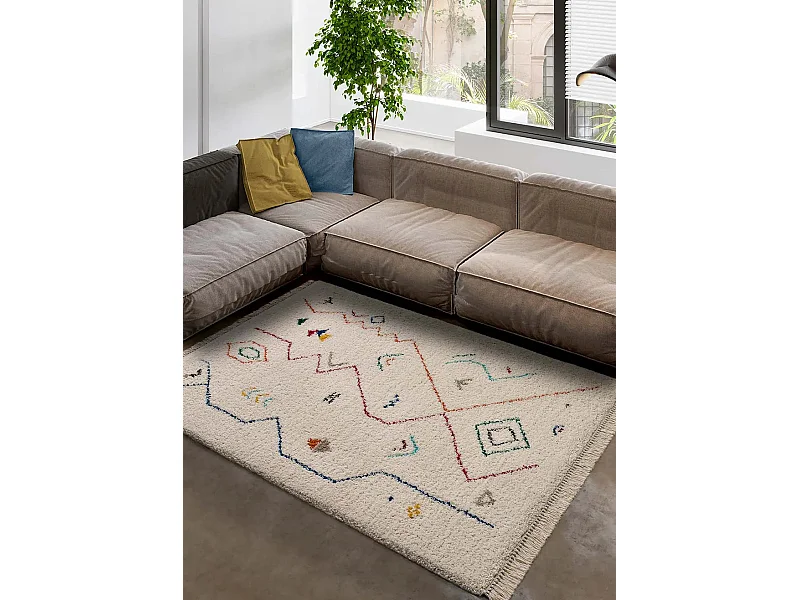 Hochflorteppich - ethnisch - weiß - 80x150 cm - YEBEL