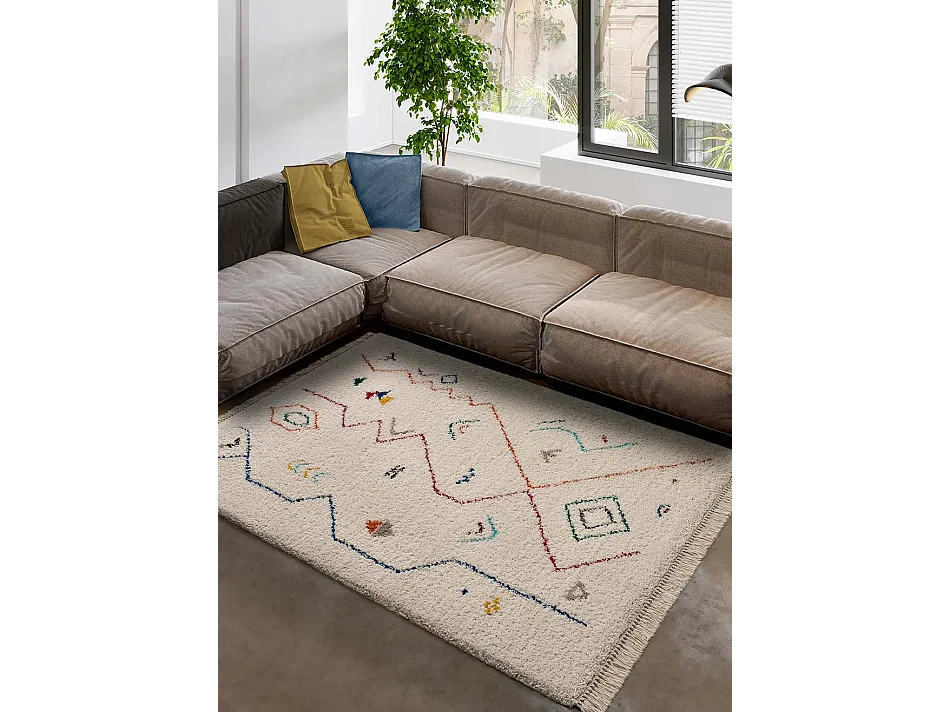 Hochflorteppich - ethnisch - weiß - 160x230 cm - YEBEL