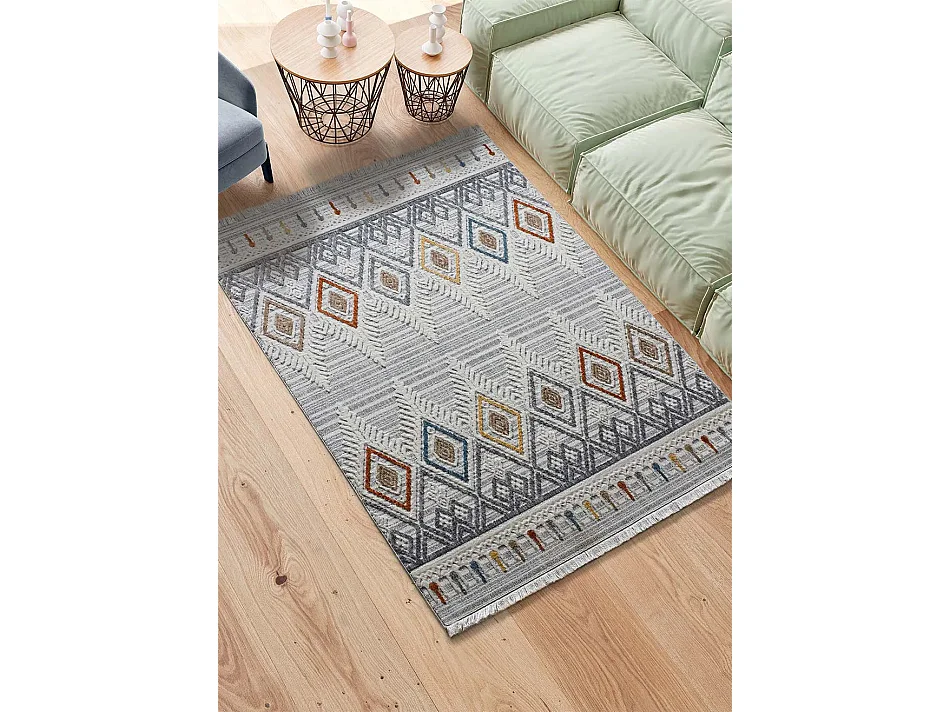 Kurzflorteppich - ethnisch - mehrfarbig - 77x150 cm - BROADWAY