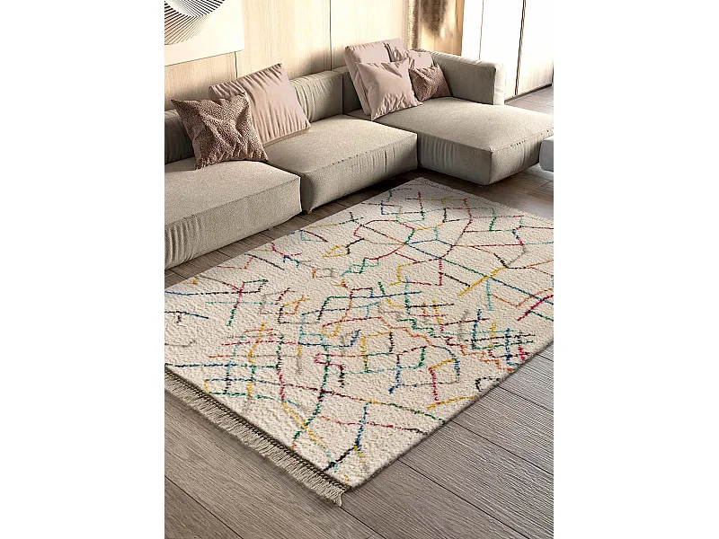 Hochflorteppich - ethnisch - weiß - 135x190 cm - YEBEL