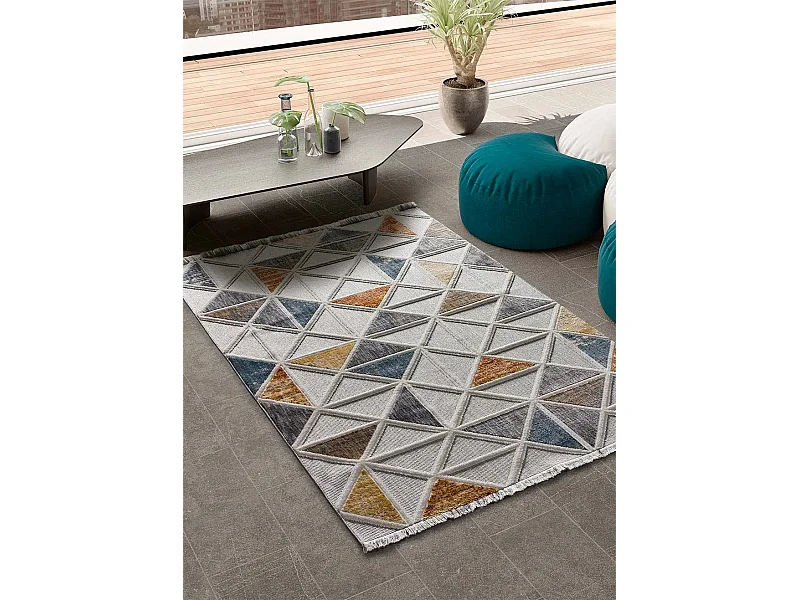 Kurzflorteppich - geometrisch - mehrfarbig - 155x230 cm - BROADWAY