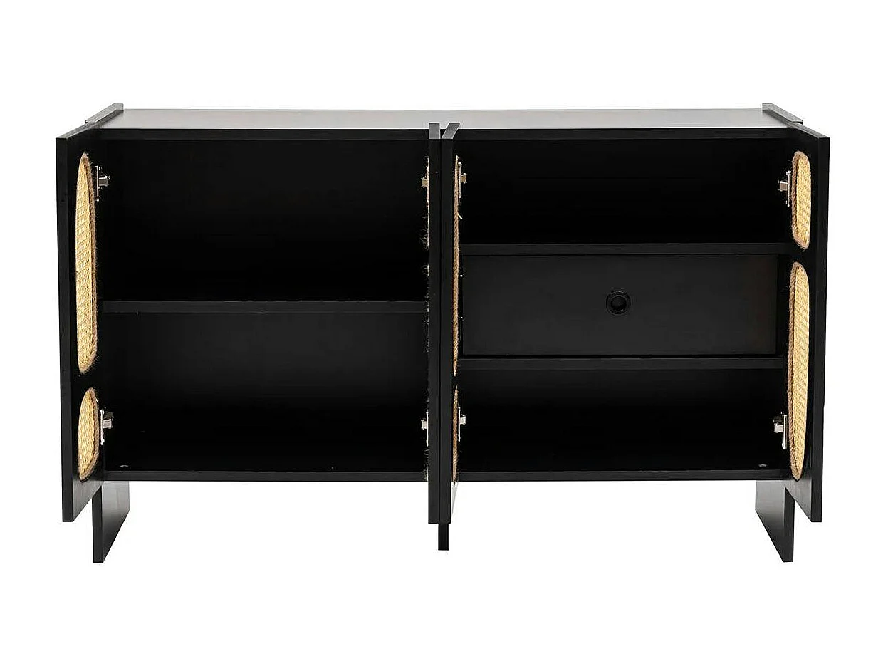 Buffet noir bohème à cannage organique, 1 tiroir VAREN