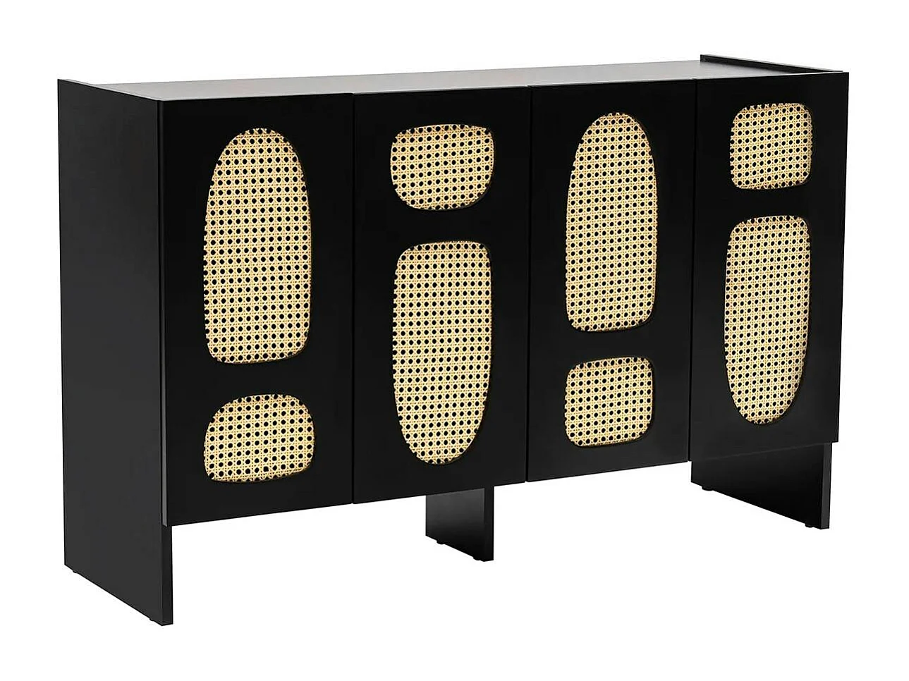 Buffet noir bohème à cannage organique, 1 tiroir VAREN