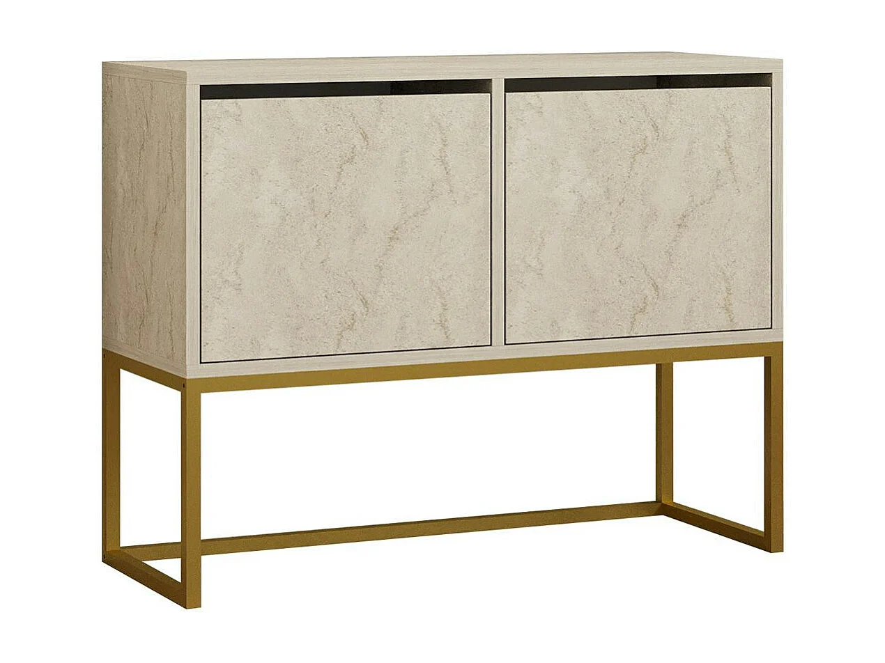 Console basse avec niches de rangement, effet travertin JENA