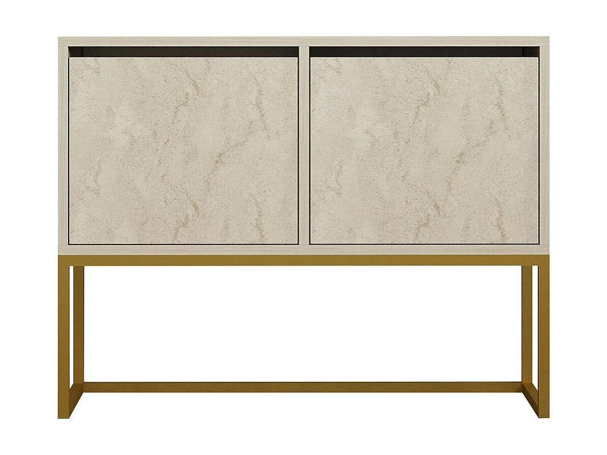 Console basse avec niches de rangement, effet travertin JENA