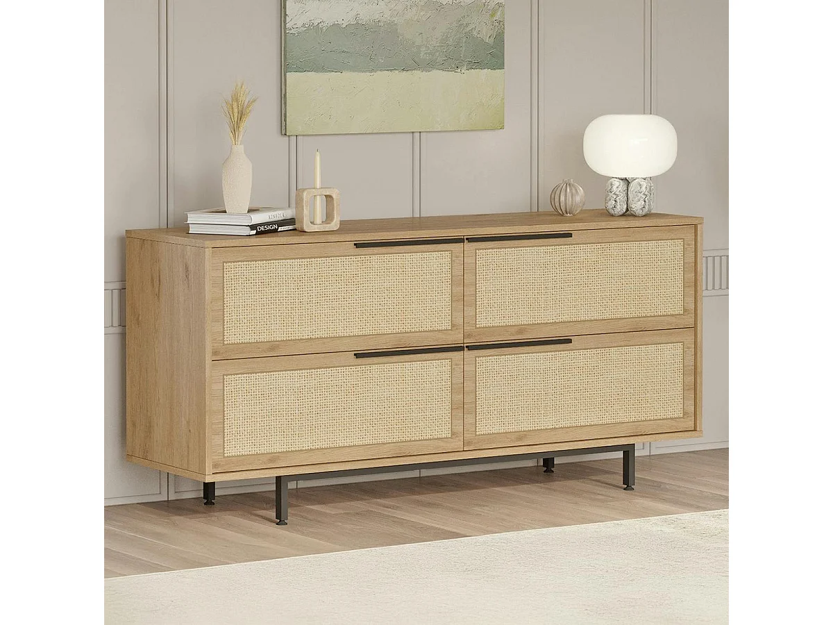 Buffet bohème 4 portes, cannage et ouverture frontale VAREN