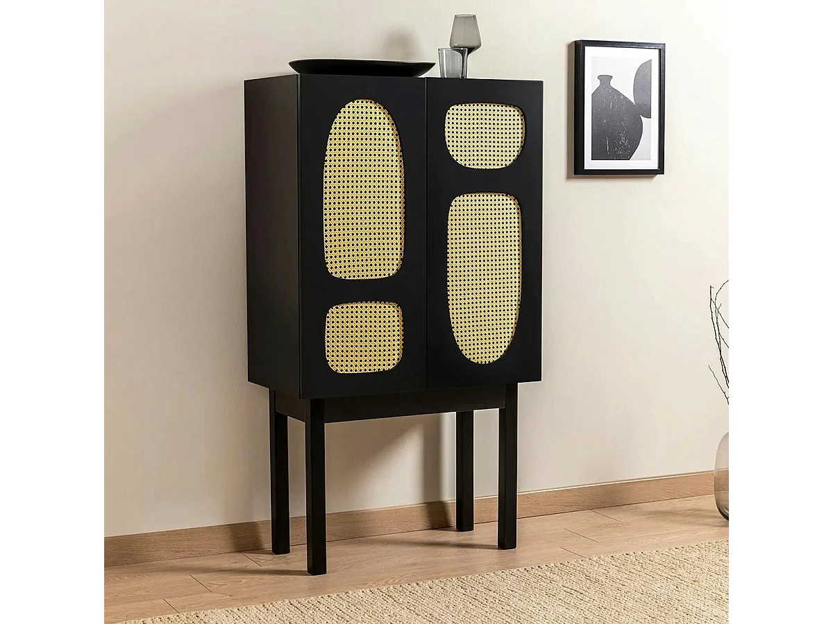 Buffet haut noir 2 portes à cannage organique VAREN