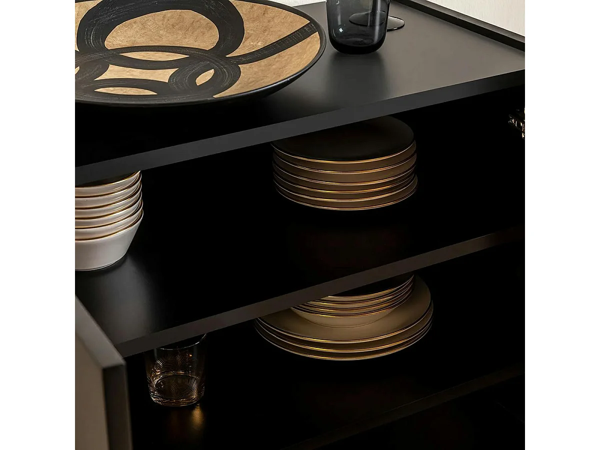 Buffet haut noir 2 portes à cannage organique VAREN