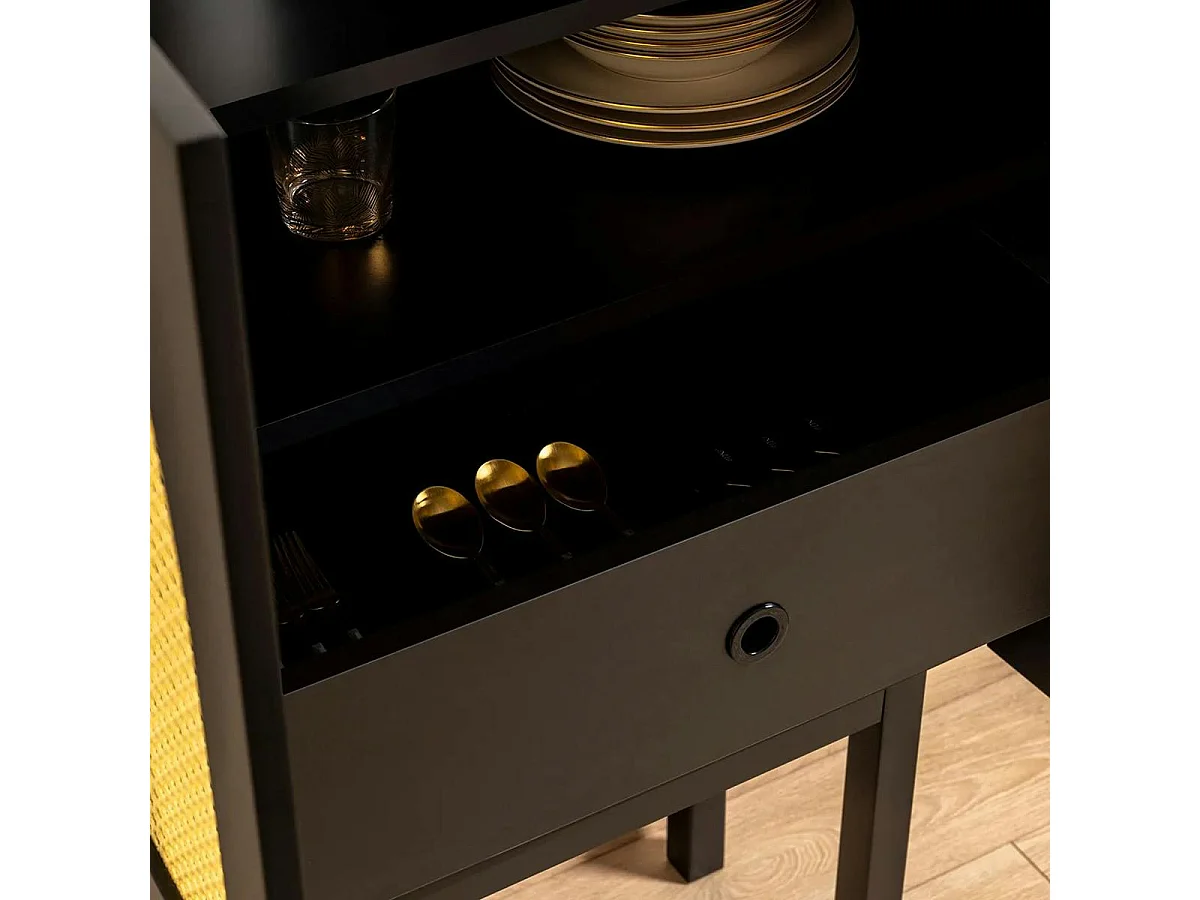 Buffet haut noir 2 portes à cannage organique VAREN