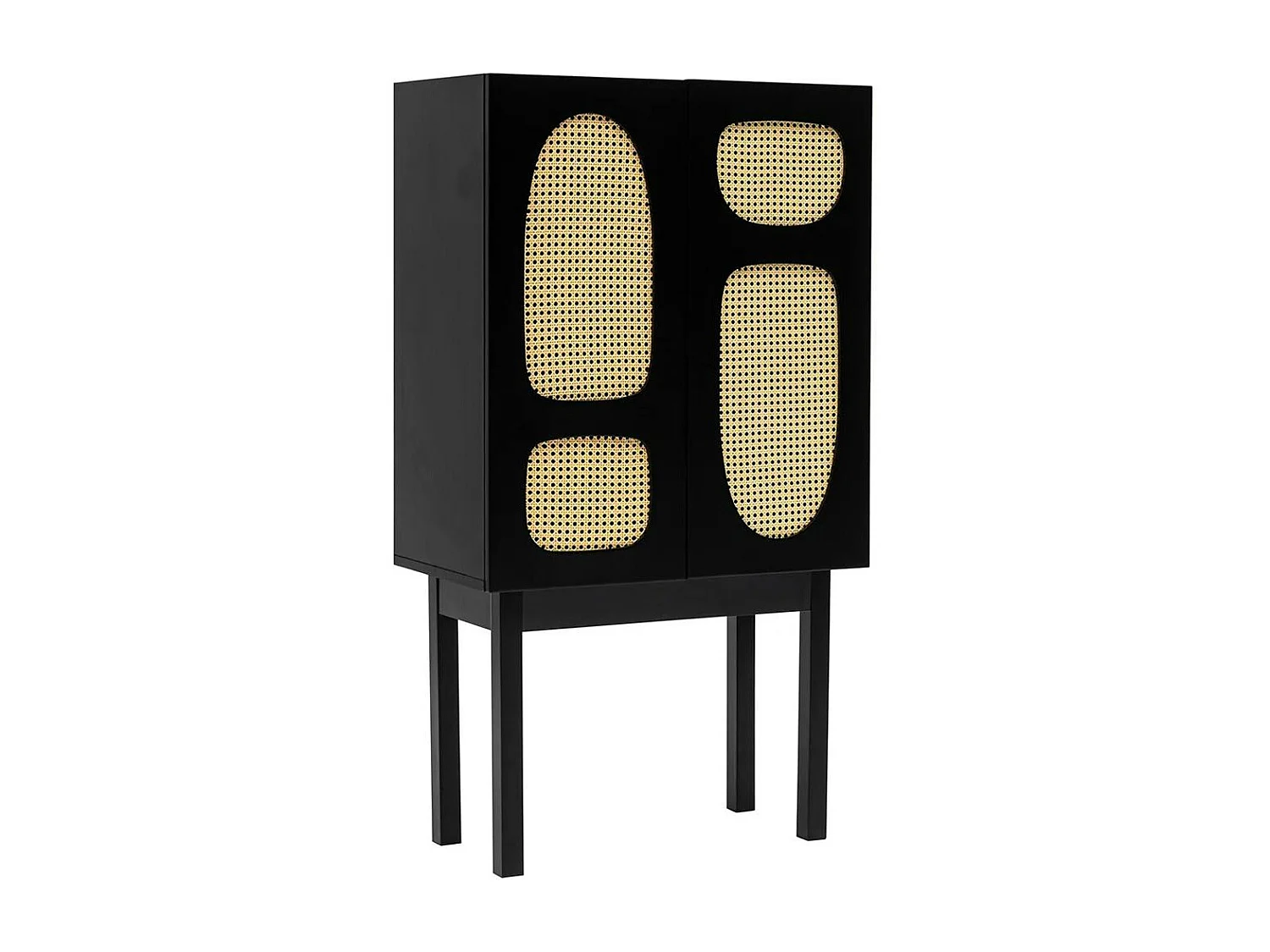 Buffet haut noir 2 portes à cannage organique VAREN