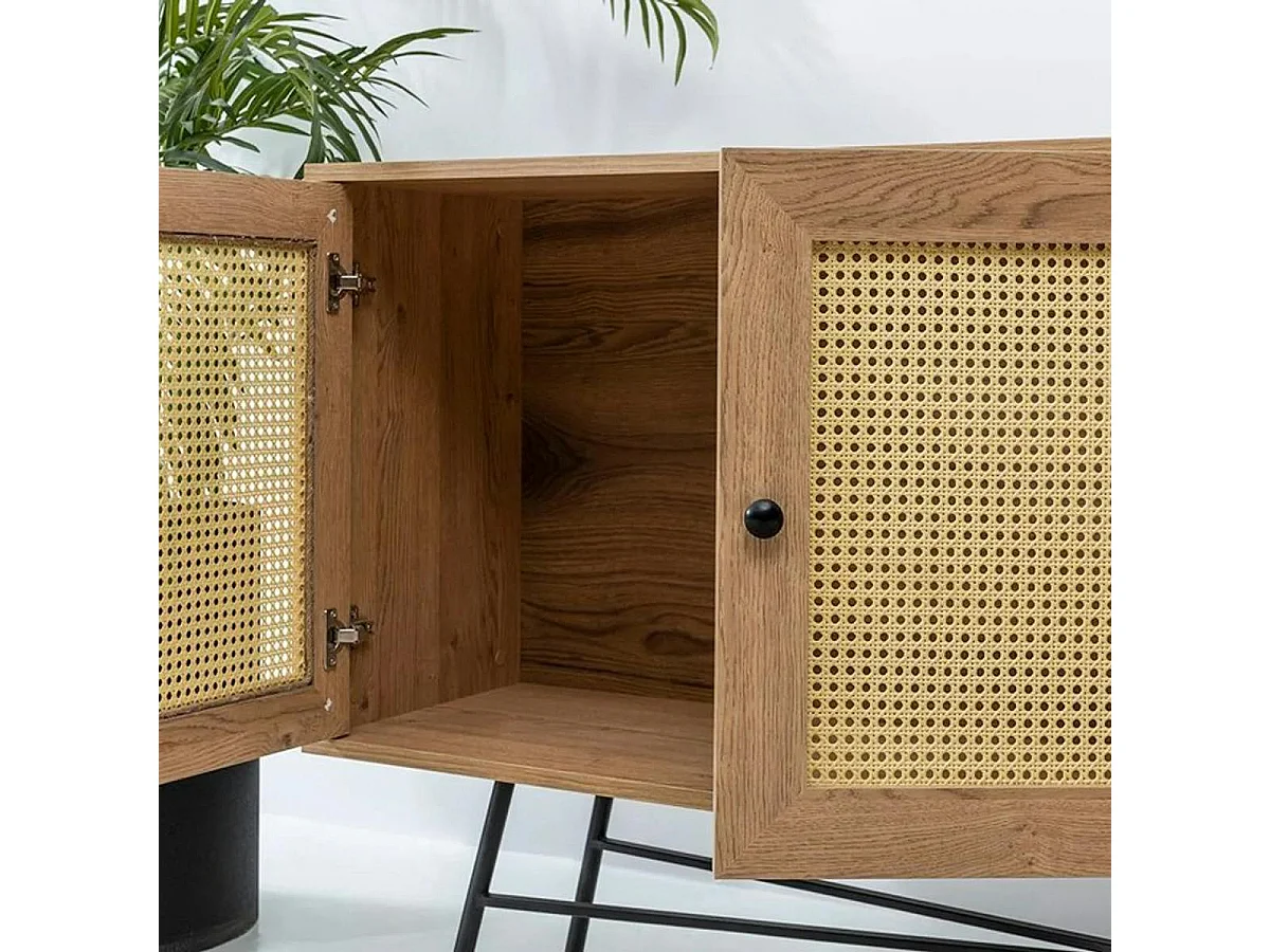 Buffet bohème effet bois, 2 portes en cannage VAREN