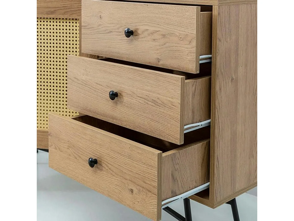 Buffet bohème effet bois, 2 portes en cannage VAREN