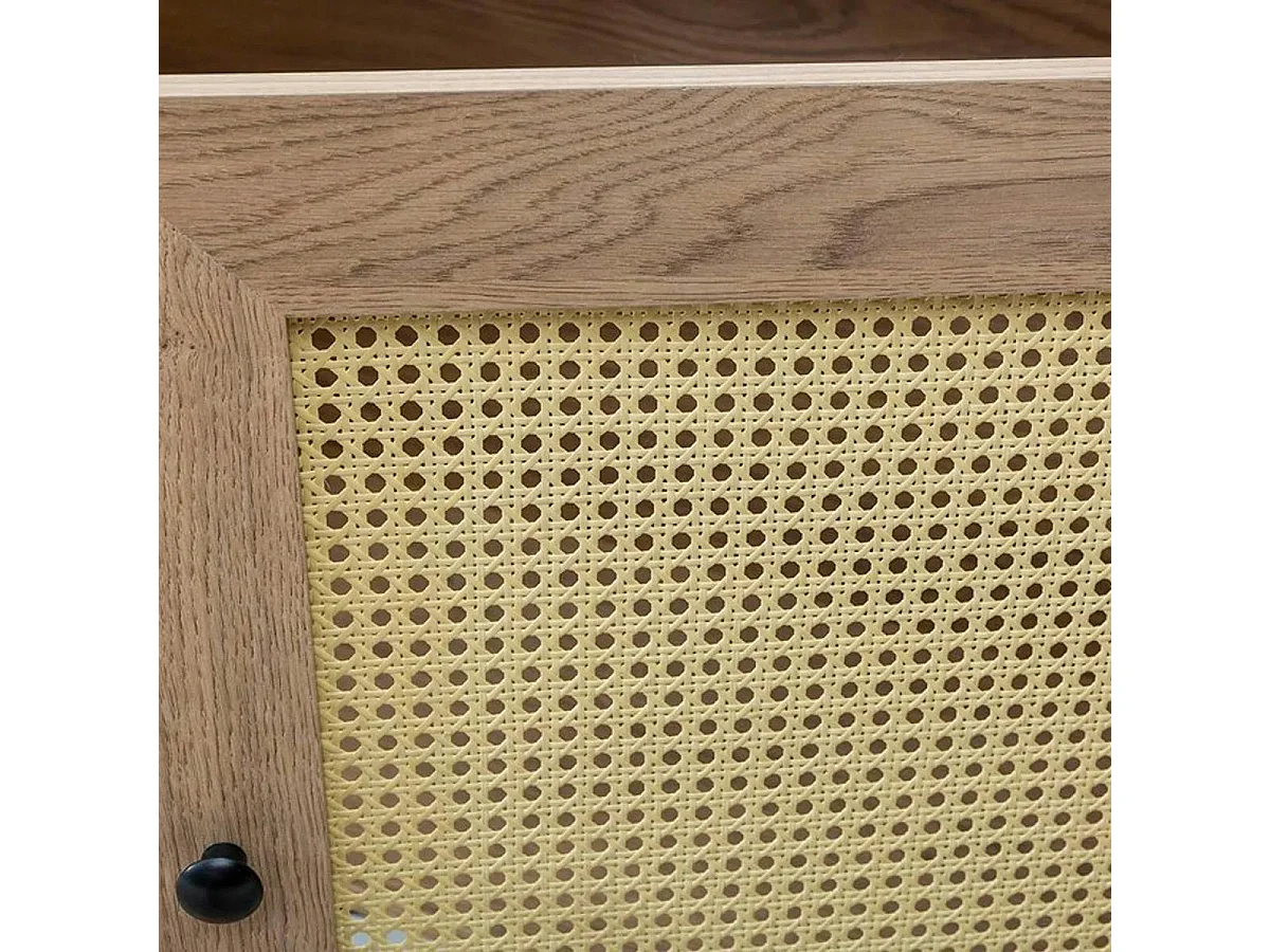 Buffet bohème effet bois, 2 portes en cannage VAREN