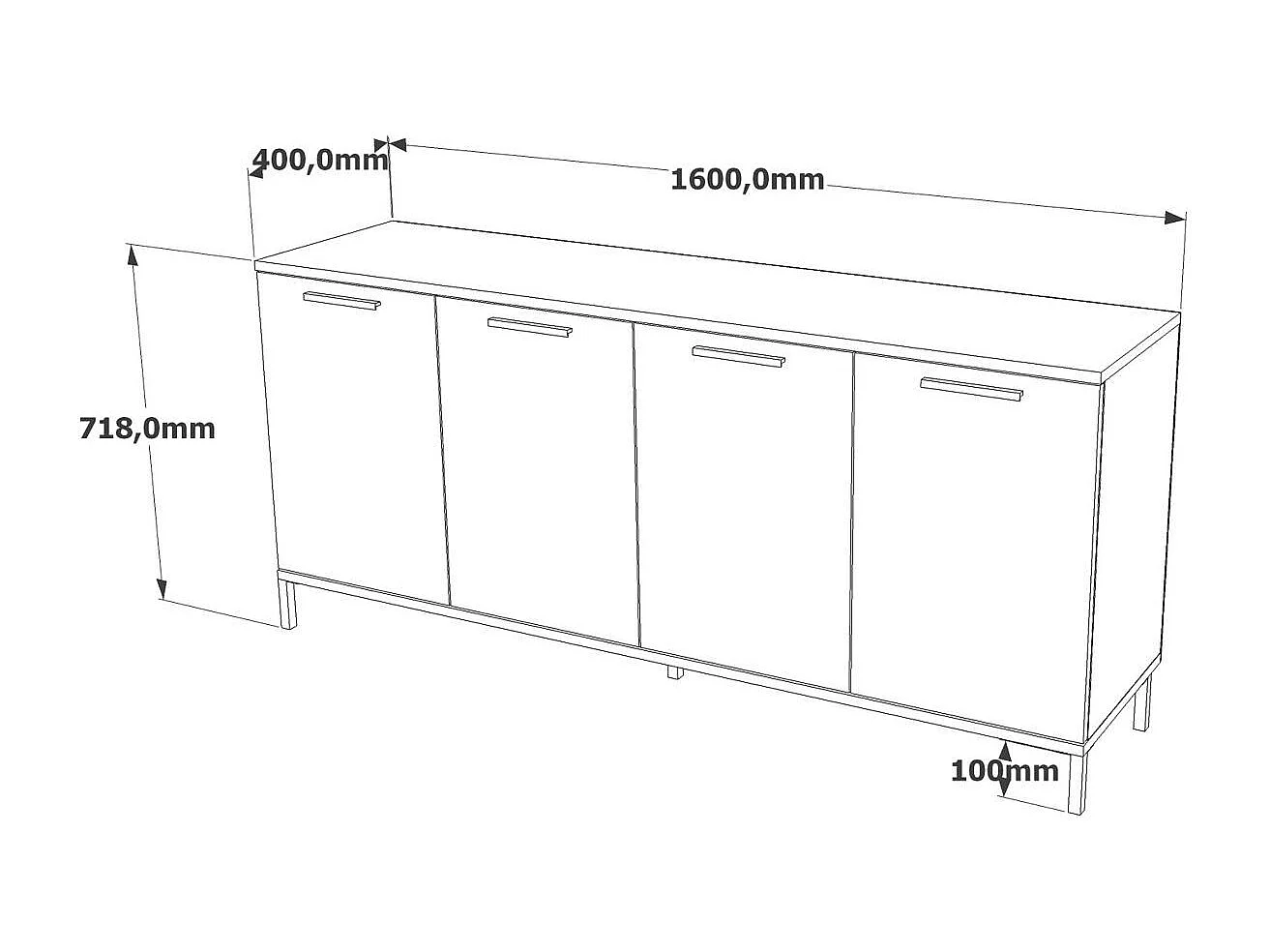Buffet moderne 4 portes effet bois et anthracite JENA