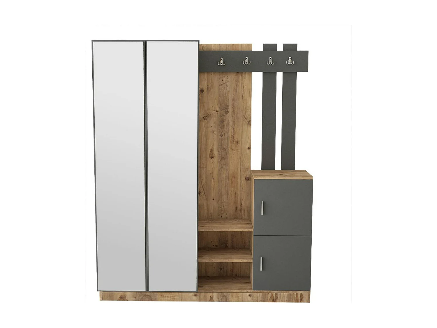 Grand vestiaire d'entrée décor gris et bois 1 miroir JENA