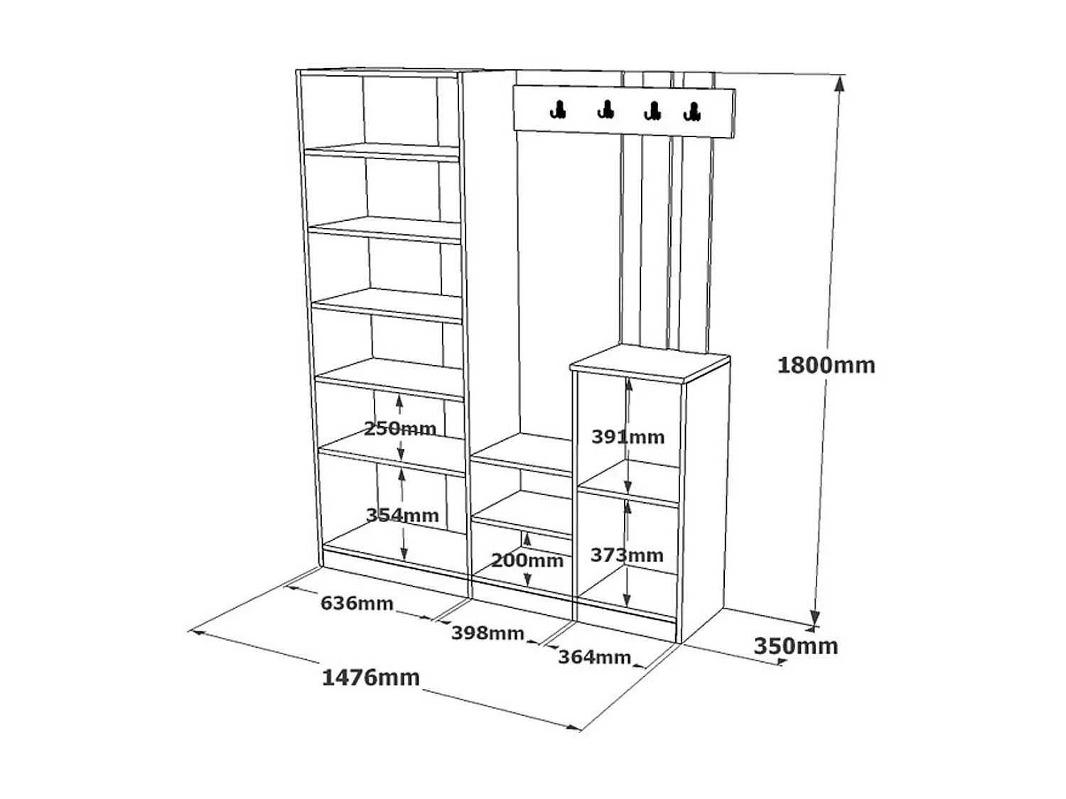 Grand vestiaire d'entrée décor gris et bois 1 miroir JENA