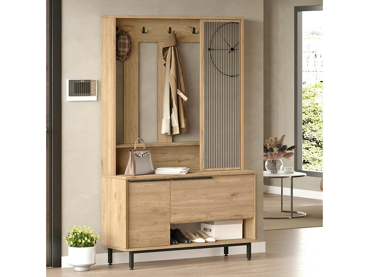 Vestiaire d'entrée scandinave 5 patères rangements bas JENA