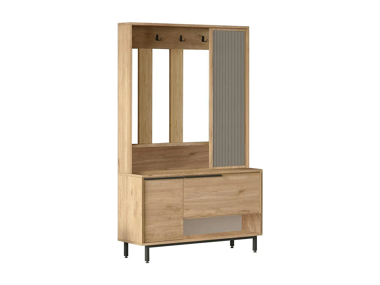 Vestiaire d'entrée scandinave 5 patères rangements bas JENA