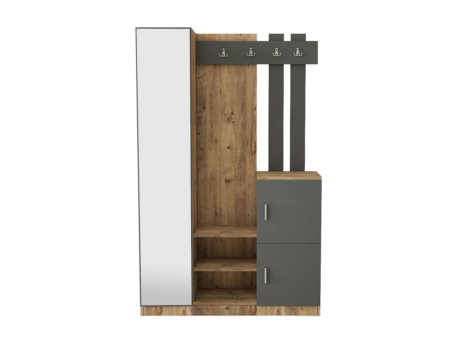 Vestiaire d’entrée 2 portes 1 miroir décor gris et bois MARFA