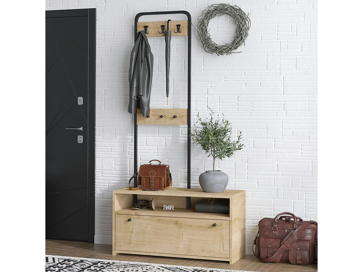 Vestiaire d’entrée 6 patères et rangement chaussures JENA