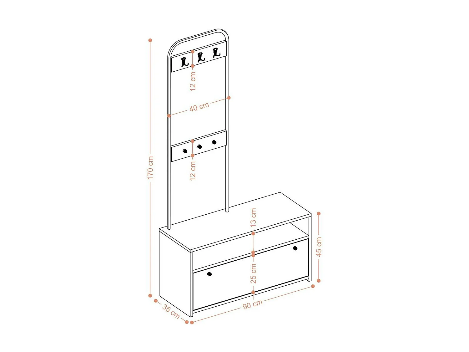 Vestiaire d’entrée 6 patères et rangement chaussures JENA