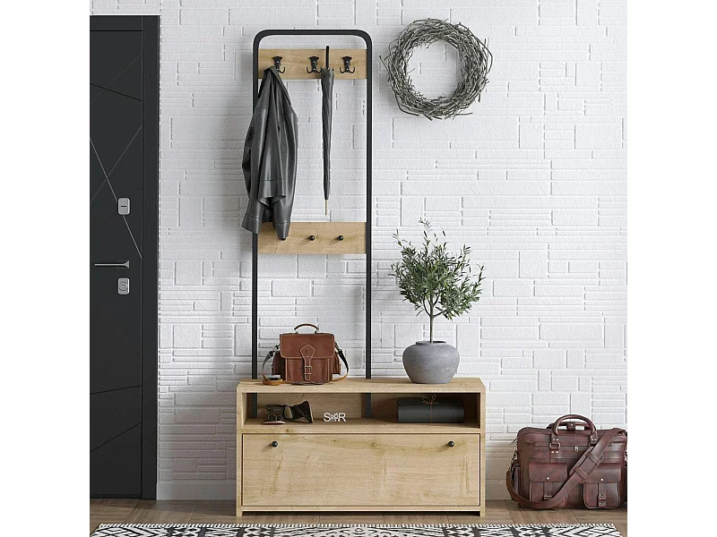 Vestiaire d’entrée 6 patères et rangement chaussures JENA