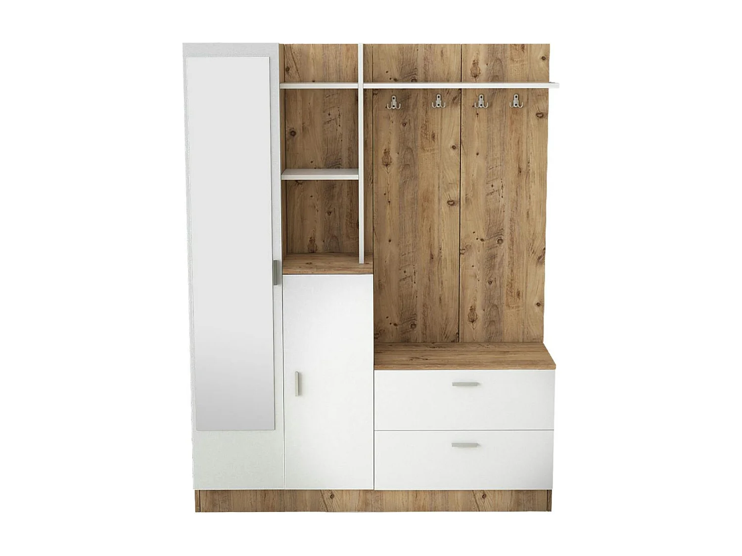 Grand vestiaire d’entrée décor blanc et bois 1 miroir JENA