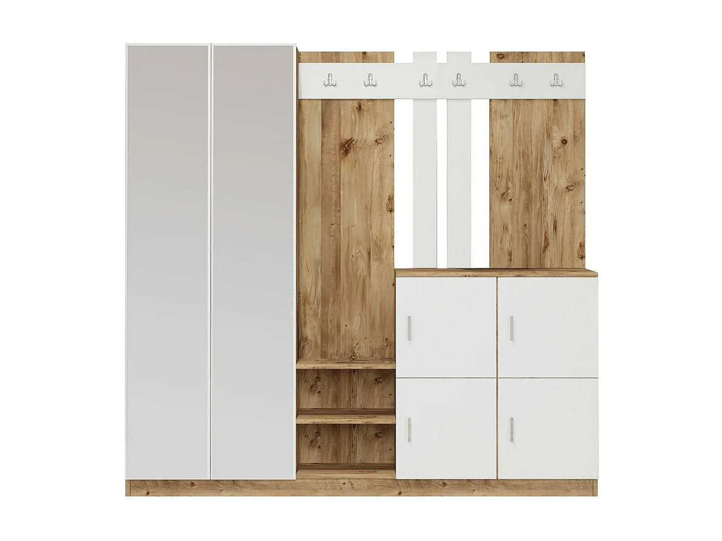 Vestiaire d'entrée 1 miroir 4 portes décor blanc bois MARFA